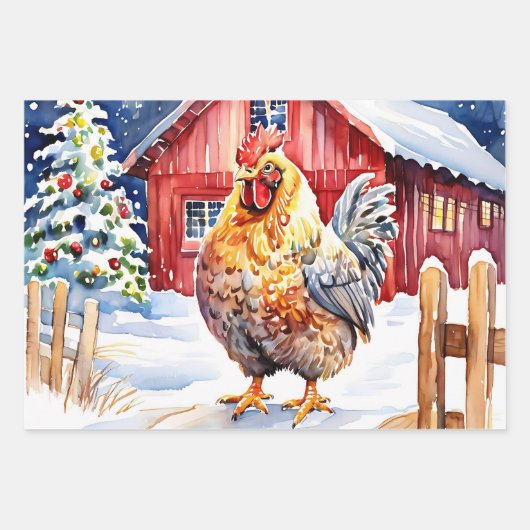 かわいいフェスティバルカントリーチキンクリスマス ラッピングペーパーシート (正面)
