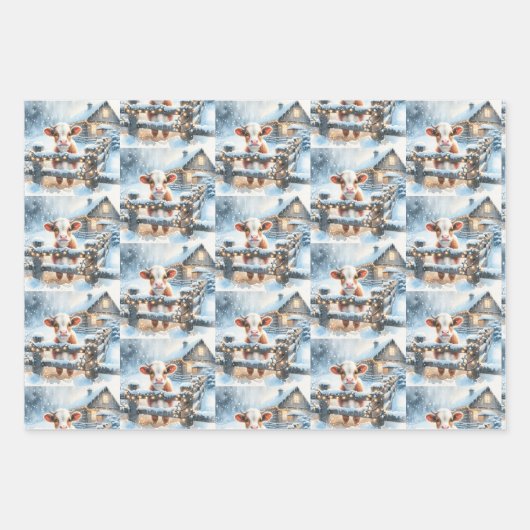 かわいいフェスティバルカントリー牛クリスマス ラッピングペーパーシート (正面2)