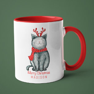 かわいいフェスティバルキャットメリークリスマスパーソナライズされたの名前 マグカップ