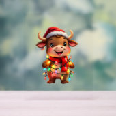 かわいいフェスティバルクリスマスカウホリデーライトキッド アクリルサイン (ニュートラル)