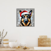 かわいいフェスティバルクリスマスドイツの羊飼い犬の雪 ポスター (キッチン)