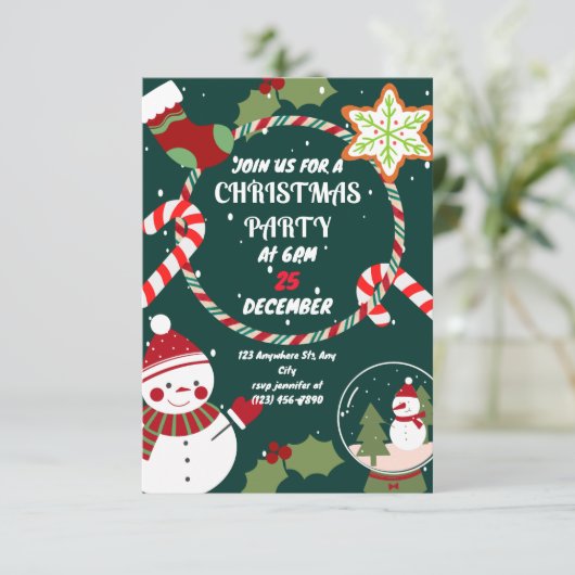 かわいいフェスティバルクリスマスパーティの招待状 エンクロージャーカード (スタンド正面)