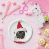 かわいいフェスティバルクリスマスブラックパグサンタハット ペーパープレート (パーティー)