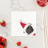 かわいいフェスティバルクリスマスブラックパグパピーサンタ スタンダードカクテルナプキン (インサイチュ)