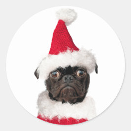 かわいいフェスティバルクリスマスブラックパグパピーサンタ ラウンドシール