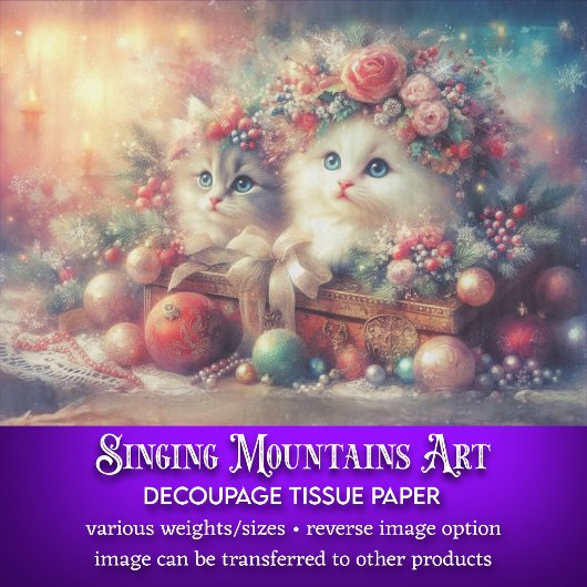 かわいいフェスティバルクリスマス子猫デクページ 薄葉紙