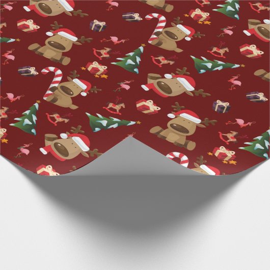 かわいいフェスティバルサンタトナカイ&フレンズのクリスマス ラッピングペーパー (角)