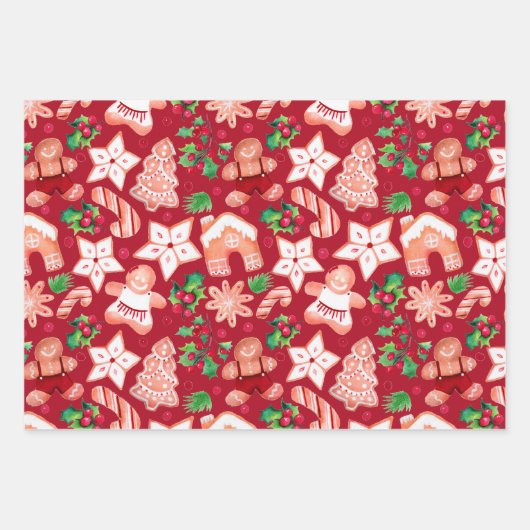かわいいフェスティバルジンジャーブレッドクッキークリスマス ラッピングペーパーシート (正面3)