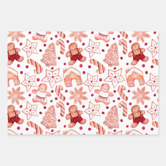 かわいいフェスティバルジンジャーブレッドクッキークリスマス ラッピングペーパーシート (正面2)