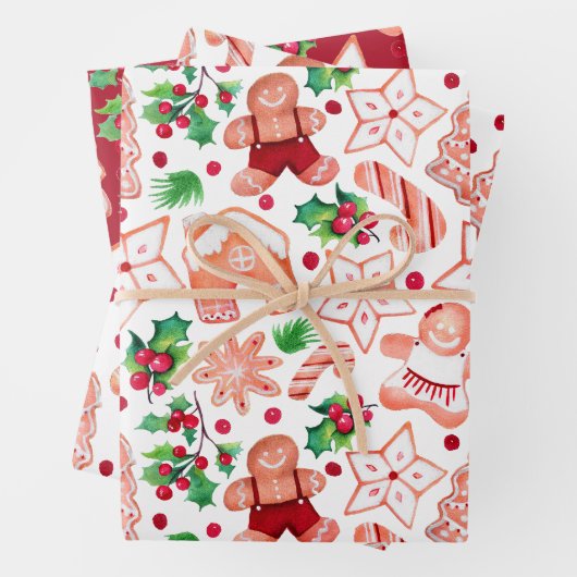 かわいいフェスティバルジンジャーブレッドクッキークリスマス ラッピングペーパーシート (インサイチュ)