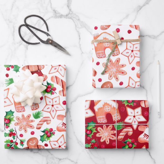 かわいいフェスティバルジンジャーブレッドクッキークリスマス ラッピングペーパーシート (正面)