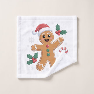 かわいいフェスティバルジンジャーブレッドマンクリスマスクッキー ウォッシュタオル