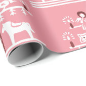 かわいいフェスティバルスカンジグリーンピンククリスマスツリー ラッピングペーパー (ロールコーナー)