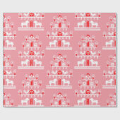 かわいいフェスティバルスカンジグリーンピンクレッドクリスマスツリー ラッピングペーパー (フラット)