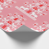 かわいいフェスティバルスカンジグリーンピンクレッドクリスマスツリー ラッピングペーパー (角)