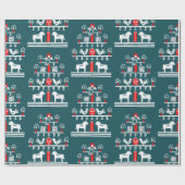 かわいいフェスティバルスカンジブルーレッドホワイトクリスマスツリー ラッピングペーパー (フラット)