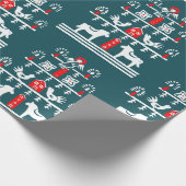 かわいいフェスティバルスカンジブルーレッドホワイトクリスマスツリー ラッピングペーパー (角)