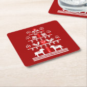 かわいいフェスティバルスカンジレッドホワイトクリスマスツリー スクエアペーパーコースター (アングル)
