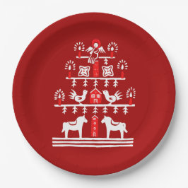 かわいいフェスティバルスカンジレッドホワイトクリスマスツリー ペーパープレート