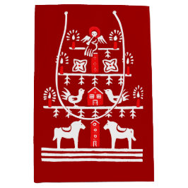 かわいいフェスティバルスカンジレッドホワイトクリスマスツリー ミディアムペーパーバッグ