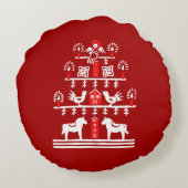 かわいいフェスティバルスカンジレッドホワイトクリスマスツリー ラウンドクッション (裏面)