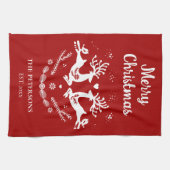 かわいいフェスティバルスカンジレッドホワイトクリスマスディアー キッチンタオル (横)