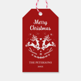 かわいいフェスティバルスカンジレッドホワイトクリスマスディアー ギフトタグ