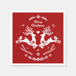 かわいいフェスティバルスカンジレッドホワイトクリスマスディアー スタンダードカクテルナプキン