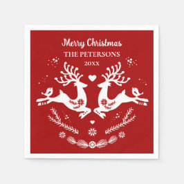 かわいいフェスティバルスカンジレッドホワイトクリスマスディアー スタンダードカクテルナプキン
