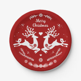 かわいいフェスティバルスカンジレッドホワイトクリスマスディアー ペーパープレート