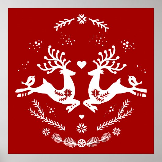 かわいいフェスティバルスカンジレッドホワイトクリスマスディアー ポスター (正面)