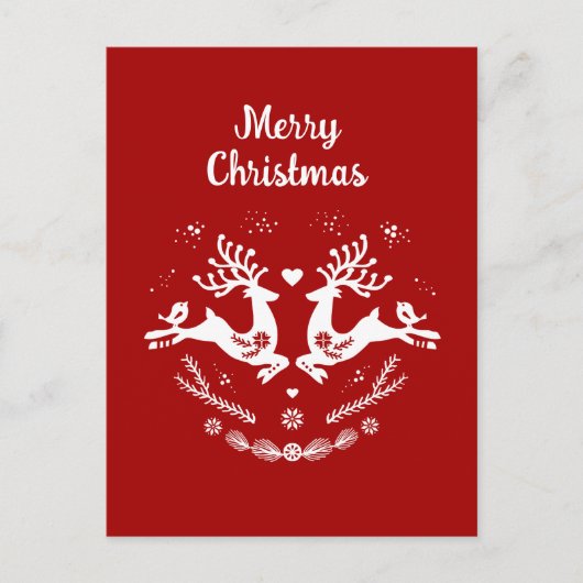 かわいいフェスティバルスカンジレッドホワイトクリスマスディアー ポストカード (正面)