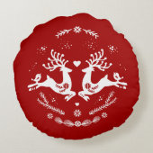 かわいいフェスティバルスカンジレッドホワイトクリスマスディアー ラウンドクッション (裏面)