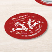 かわいいフェスティバルスカンジレッドホワイトクリスマスディアー ラウンドペーパーコースター (アングル)