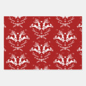 かわいいフェスティバルスカンジレッドホワイトクリスマスディアー ラッピングペーパーシート (正面)