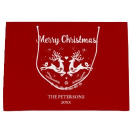 かわいいフェスティバルスカンジレッドホワイトクリスマスディアー ラージペーパーバッグ