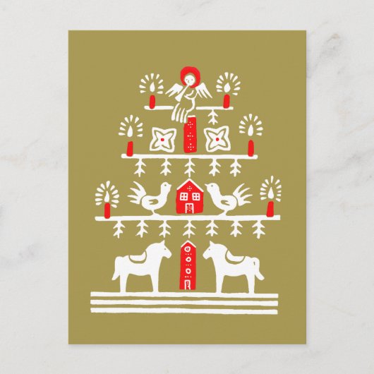 かわいいフェスティバルスカンジレッド金ゴールドクリスマスツリー ポストカード (正面)