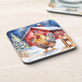 かわいいフェスティバルチキンクリスマス コースター (左側)