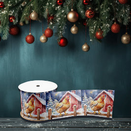 かわいいフェスティバルチキンクリスマス サテンリボン