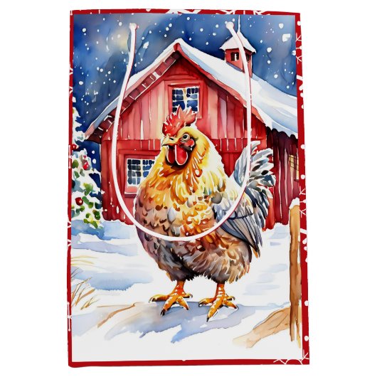 かわいいフェスティバルチキンクリスマス ミディアムペーパーバッグ (正面)