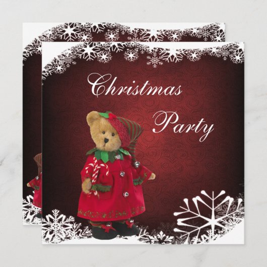 かわいいフェスティバルテディベアクリスマスパーティー 招待状 (正面/裏面)