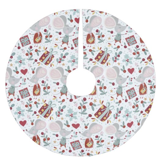 かわいいフェスティバルネズミカップル休日パターン ブラッシュドポリエステルツリースカート (正面)