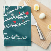 かわいいフェスティバルノルディックティール(緑がかった色)クリスマスツリーディアー キッチンタオル (四つ折り)