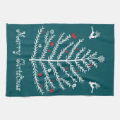 かわいいフェスティバルノルディックティール(緑がかった色)クリスマスツリーディアー キッチンタオル (横)