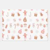 かわいいフェスティバルピンクのクリスマスジンジャーブレッド雪 ラッピングペーパーシート (正面2)