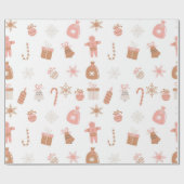 かわいいフェスティバルピンクのクリスマスジンジャーブレッド雪 ラッピングペーパー (フラット)