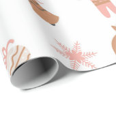 かわいいフェスティバルピンクのクリスマスジンジャーブレッド雪 ラッピングペーパー (ロールコーナー)