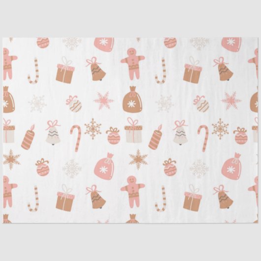 かわいいフェスティバルピンクのクリスマスジンジャーブレッド雪 薄葉紙 (正面)