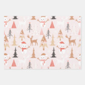 かわいいフェスティバルピンククリスマスツリー雪だるまトナカイ ラッピングペーパーシート (正面3)