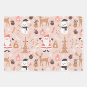 かわいいフェスティバルピンククリスマスツリー雪だるまトナカイ ラッピングペーパーシート (正面3)